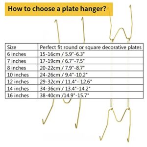 MroMax Plate Hanger 15.98" W Type Stainless Steel Plate Hangers Invisible Wall Hooks for Walls Compatible Decorative Plates Hooks Dish Display Holder Golden 5PCS