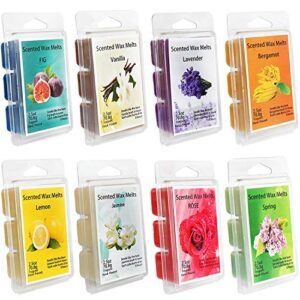 yihan scented wax melts -set of 8 (2.5 oz) assorted wax warmer cubes/tarts – jasmine, rose, bergamot, fig, vanilla, lemon, spring, lavender