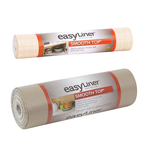 Duck Smooth Top EasyLiner Non-Adhesive Shelf Liner, 12inx10ft Plaid Sandstone, 12inx20ft Taupe Rolls