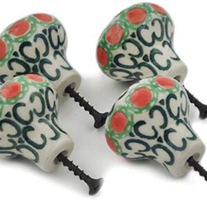 Polish Pottery Set of 4 Drawer Pull Knobs 1-1/2 inch Made by Ceramika Artystyczna (Indian Trail Theme) + Certificate of Authenticity