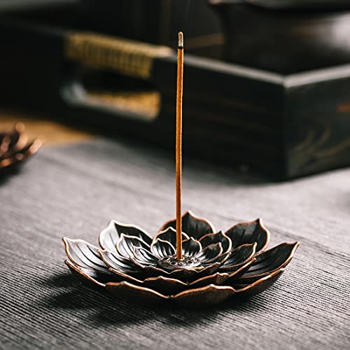 GARMOLY Incense Burner, Incense Holder for Sticks, Brass Lotus Incense Stick Holder and Detachable Ash Cather