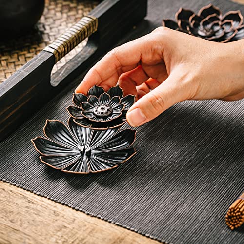 GARMOLY Incense Burner, Incense Holder for Sticks, Brass Lotus Incense Stick Holder and Detachable Ash Cather