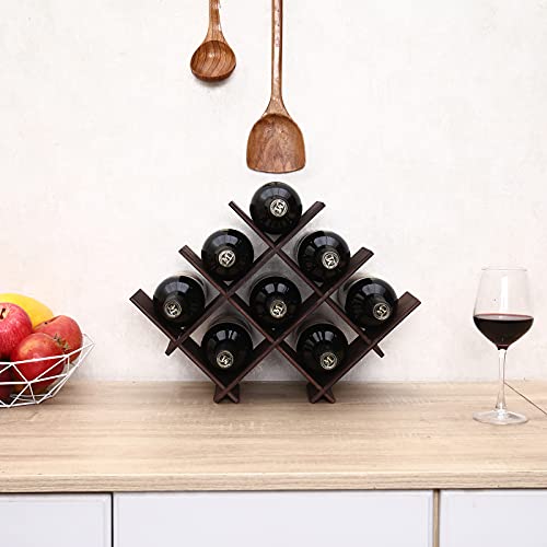 Fdjamy Wooden Eight-Bottle Butterfly Wine Rack, Small countertop Wine Rack, Minimal Assembly, Stylish and Chic Appearance (Coffee Color)