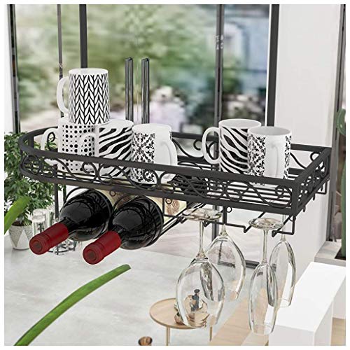 Stylish Simplicity Wine Glass Holder Simple Modern Creative Hanger Decoration Goblet Holder Glass Wine Glass Holder Adjustable Height Kitchen Floating Bottle Holder (Black 100 * 25Cm), PIBM, Black