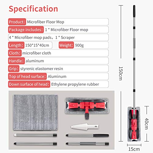 Microfiber Hardwood Floor Mop for Floor Cleaning- MEXERRIS 360 Rotating Microfiber Dust Mop Wet Mops for Floor Cleaning with Adjustable Handle, 4 Reusable Washable Mop Pads Cloth and 1 Scraper