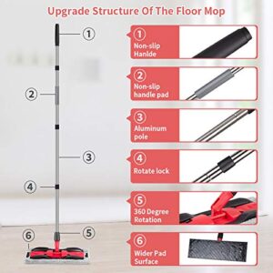 Microfiber Hardwood Floor Mop for Floor Cleaning- MEXERRIS 360 Rotating Microfiber Dust Mop Wet Mops for Floor Cleaning with Adjustable Handle, 4 Reusable Washable Mop Pads Cloth and 1 Scraper