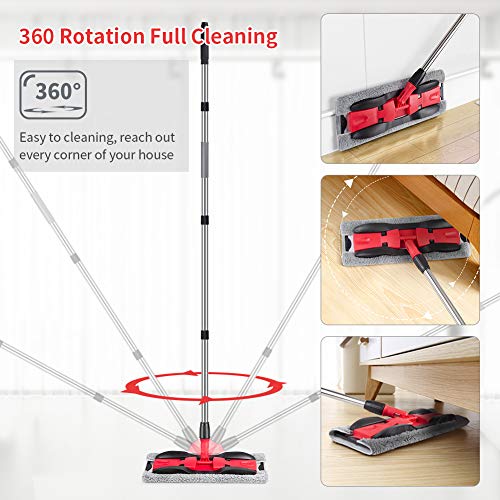 Microfiber Hardwood Floor Mop for Floor Cleaning- MEXERRIS 360 Rotating Microfiber Dust Mop Wet Mops for Floor Cleaning with Adjustable Handle, 4 Reusable Washable Mop Pads Cloth and 1 Scraper