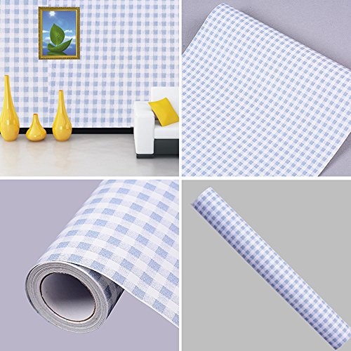 Yifely Blue & White Checkered Pattern Furniture Protective Paper Self-Adhesive Shelf Liner Dresser Drawer Decor Sticker 17.7 Inch by 13 Feet