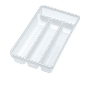 cosmoplast silverware tray, bpa-free 4 compartment flatware organizer 12.2″ x 7″ x 1.8″, white
