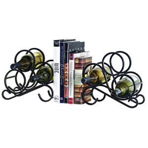 oenophilia scroll bookend tabletop wine rack – heavy durable black wrought iron, set of 2, 6 bottle countertop wine storage
