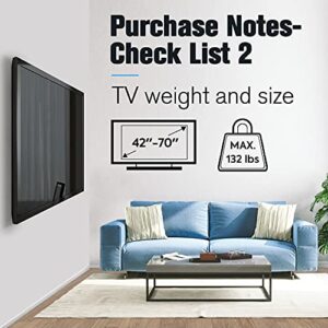 Mounting Dream TV Mount Fixed for Most 42-70 Inch Flat Screen TVs, UL Listed TV Wall Mount Bracket up to VESA 600 x 400mm and 132 lbs - Fits 16"/18"/24" Studs - Low Profile and Space Saving MD2163-K