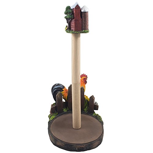 Decorative Farm Rooster Paper Towel Holder with Barn in Rustic Country Kitchen Decor Accessories As Gifts for Farmers