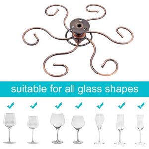 MOCOUM 360 Degree Rotatable Wine Glass Rack Under Cabinet, Wine Glass Hanger Rack Wire Wine Glass Holder Stemware Hanging Storage for Cabinet Kitchen Bar (1, Red Bronze)