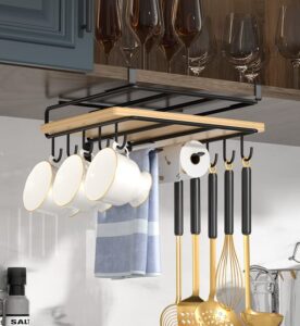 gankas hanging storage rack under the cabinet storage racks slide-in rack organizer can hanging wine glass, kitchenware, cutting board, pot lid, kitchen paper towels