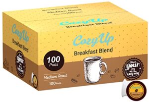 cozyup breakfast blend, single-serve coffee pods for keurig k-cup brewers, medium roast coffee, 100 count