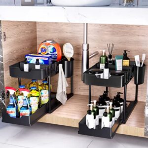 Puricon 2 Pack Clear Lazy Susan Turntable Organizer Bundle with 2 Pack Under Sink Organizers and Storage 2-Tier Double Sliding Pull-Out Drawer