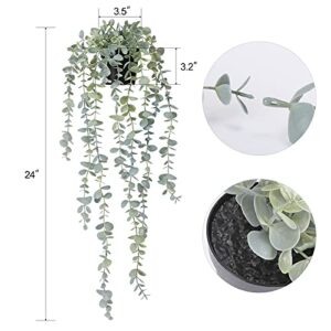 COCOBOO 1pcs Artificial Hanging Plants Fake Potted Eucalyptus Faux Plant Hanging Plant for Wall Room Home Indoor Outdoor Shelf Decor