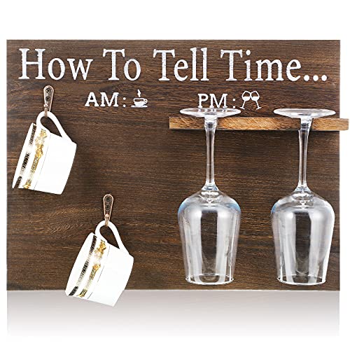 Wall Wooden Coffee Glasses Holder Rack, How To Tell Time Wooden Cup Holder, Popular Unique Gift for Couples Lovers Mother Women Retirements Gift, Mugs Glasses Not Included (How To Tell Time)