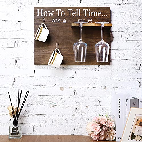 Wall Wooden Coffee Glasses Holder Rack, How To Tell Time Wooden Cup Holder, Popular Unique Gift for Couples Lovers Mother Women Retirements Gift, Mugs Glasses Not Included (How To Tell Time)