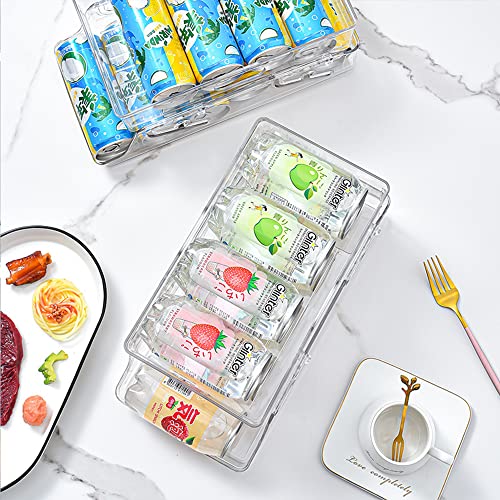ROWNYEON Rolling Refrigerator Organizer Bins， Pop Soda Can Dispenser with Lid for Fridge, Pantry, Freezer， Beverage Holder，Canned Food Organizer – holds up to 11 tall and slim skinny cans