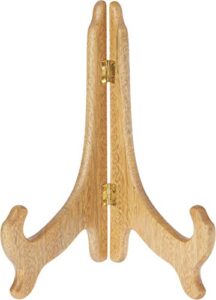 bard’s hinged medium wood plate stand, 9″ h x 8.25″ w x 5″ d (for 9″ – 10.5″ plates)