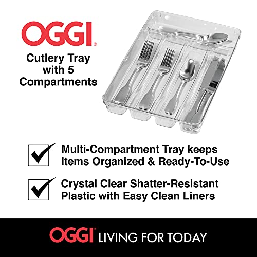 OGGI Clear Tray Flatware Organizer, 5-Compartment