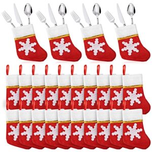 lucyphy 24 pack christmas mini stockings tableware holders christmas socks decorations spoon fork bag candy pouch bag for xmas party tree dinner table home ornaments
