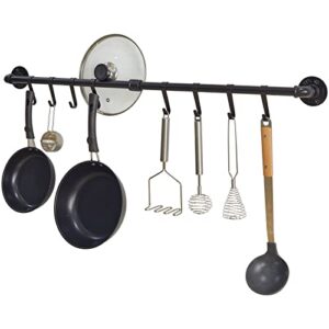 YMYNY Pot Rack Wall Mounted, 35.4" in Kitchen Utensils Hanging Rack Rail, Cookerware Storage Organizer, Coffee Mug Holder, for Kitchen, Entryway, Bathroom, Balcony, with 8 S-Hooks, HPR002H