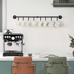 YMYNY Pot Rack Wall Mounted, 35.4" in Kitchen Utensils Hanging Rack Rail, Cookerware Storage Organizer, Coffee Mug Holder, for Kitchen, Entryway, Bathroom, Balcony, with 8 S-Hooks, HPR002H