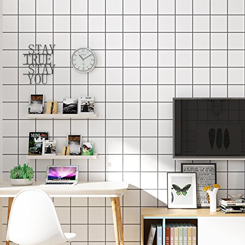 SimpleLife4U Black Striped Furniture Paper Peel & Stick White Grid Shelf Drawer Liner Cover Furnitures 17.8 Inch by 9.8 Feet