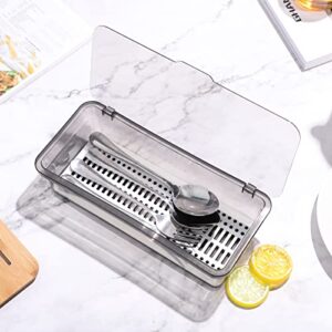 DOITOOL Flatware Tray with Lid and Drainer Kitchen Drawer Organizer, Kitchen Cutlery Tray and Utensil Drawer Organizer with Cover, Countertop Silverware Storage Container, 2.8x10x3.9