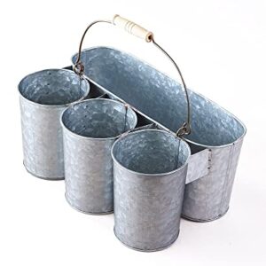 The Lakeside Collection Metal Serving Caddy - Rustic Silverware Organizer and Plate Holder - Galvanized