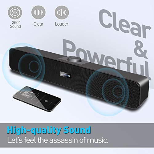 VOTNTUT Computer Speakers,Wired USB Desktop Speaker,Stereo USB Powered Mini Sound Bar Speaker for PC Tablets Desktop Laptop MP3 Mac Air/Pro((USB-C to USB Adapter Included)