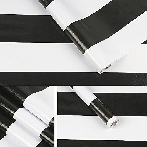 SimpleLife4U Black and White Stripe Self-Adhesive Shelf Liner Contact Paper 17.7 Inch By 9.8 Feet