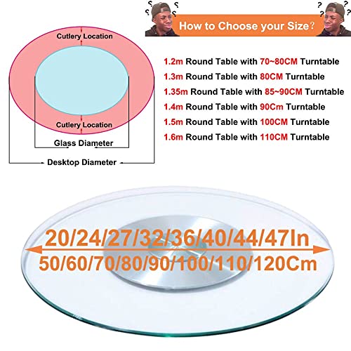 Lazy Susan Turntable, 20/24/27/32in Transparent Glass Rotating Tray For Dining Table, Round Tabletop Swivel Tray Rotatable Serving Plate With Aluminum Alloy Bearing Thick: 8mm (Size : 90cm/36")