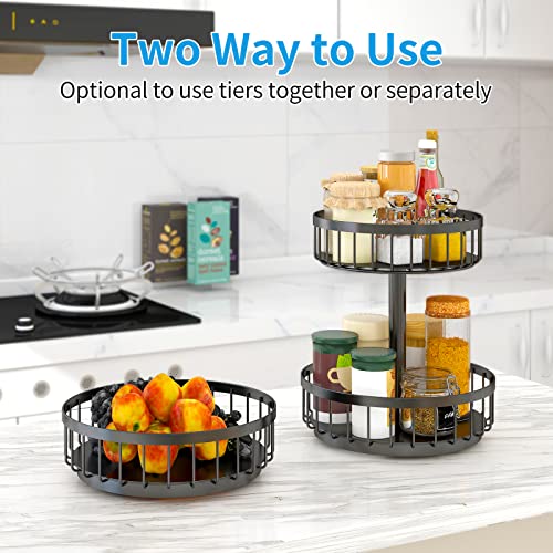 Lazy Susan Organizer Metal Steel Turntable, BOIVSHI 2 Tier Lazy Susan Spice Rack Organizer for Kitchen Cabinet, Table, Pantry, Bathroom, 10 Inch Black