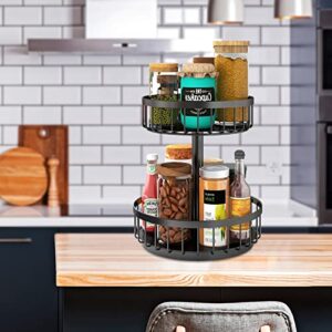 Lazy Susan Organizer Metal Steel Turntable, BOIVSHI 2 Tier Lazy Susan Spice Rack Organizer for Kitchen Cabinet, Table, Pantry, Bathroom, 10 Inch Black