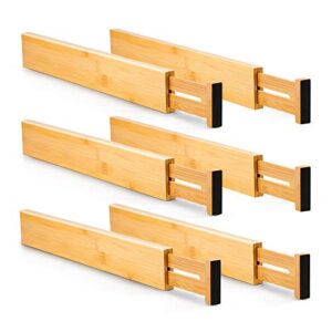 Diosbles 6 Pack Bamboo Drawer Dividers Expandable(2.36" High, 13.86"-18.98") and Bamboo Expandable Silverware Organizer