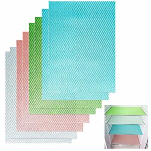 waterproof refrigerator mats non-slip cuttable refrigerator liners washable eva fridge shelf liners for drawer table closet cabinet shelves, 8 pack, red/blue/pink/clear