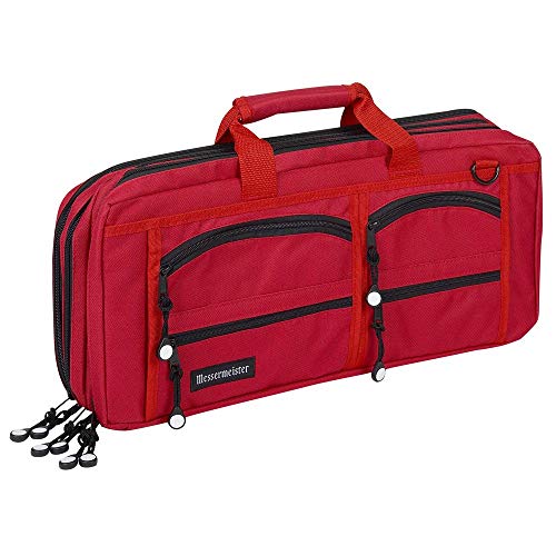 Messermeister 18-Pocket Heavy Duty Meister Chef Knife Bag, Luggage Grade and Water Resistant, Red