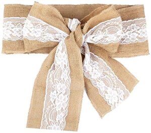 lelly q burlap lace chair sashes 6×94inch,hessian jute chair cover bows rustic linen lace chair bows for wedding decoration, bridal showers,party, home decor