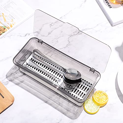 Cabilock 2PCS Flatware Tray with Lid Dust- proof Chopsticks Case Draining Tableware Organizer Kitchen Cutlery Storage Boxes Countertop Chopsticks Container