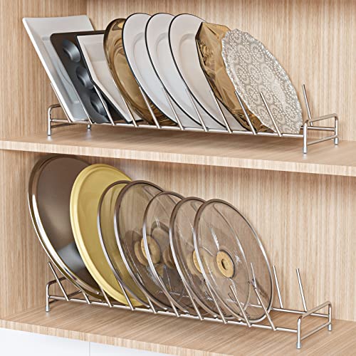 FAWEGO Stainless Steel 304 Pot Lids Holder Kitchen Organizer Plate organizer for Cabinet 9 Slot plate rack