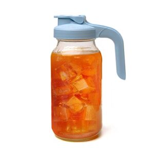county line kitchen – heavy duty glass mason jar pitcher – wide mouth, 2 quart (64 oz / 1.9 liter), sky blue