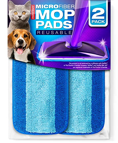 Millifiber Reusable Mop Pads Compatible with Swiffer WetJet (2 Pack) - Microfiber Mop Refill for Wet Mopping Cloths - Hardwood Floor Cleaning Spray Mop Pads Reusable Replacements