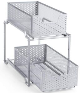 bextsware auledio stackable 2 tier under sink cabinet organizer with sliding storage drawer, silver
