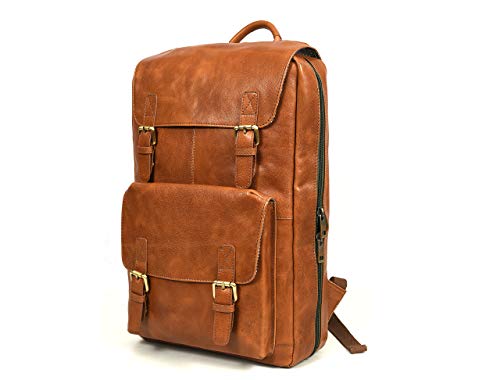 Genuine Leather Chef Knife Bag Retro Backpack | 20+ Slots for Knives and Chef Tools | Hidden Back Pocket for Tablet | Sturdy Knife Bags For Chefs & Culinary Students | Light Brown