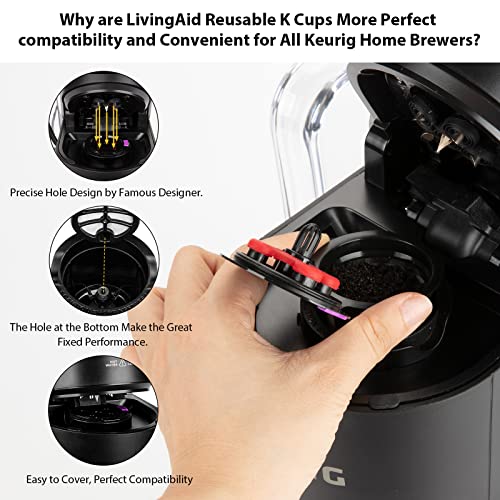 4 Packs Reusable K Cups for Keurig Multistream Technology, LivingAid Universal Fit Keurig Reusable Coffee Pods Filters Leakproof, Stainless Micro Mesh Refillable K Cups for Keurig 2.0 & 1.0 Brewers