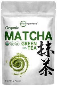 organic matcha green tea powder, 1 pound (16 ounce), culinary grade, first harvest authentic japanese origin, 100% pure matcha for smoothies, latte and baking, unflavored, non-irradiation