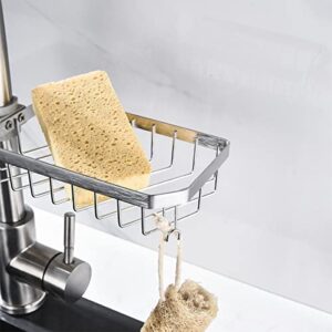 LONIN Sponge Holder Over Faucet Kitchen Sink Caddy Organizer, Stainless Steel Detachable Hanging Faucet Drain Rack for Bathroom, Scrubbers, Soap, Chrome